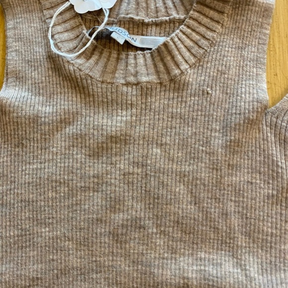 Hudson Women's wool Tan Crewneck Cutout Shoulder Stretchy Sweater new, as is L - Picture 5 of 16